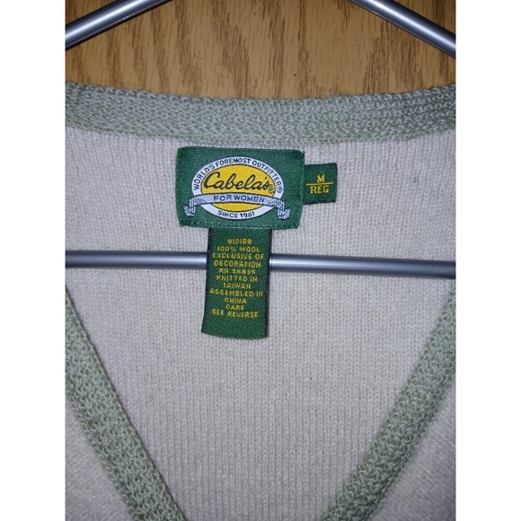 Cabela's Zip Up Vest 100% Wool Beige Floral Embroidery Women Size Medium Vintage - Picture 3 of 16